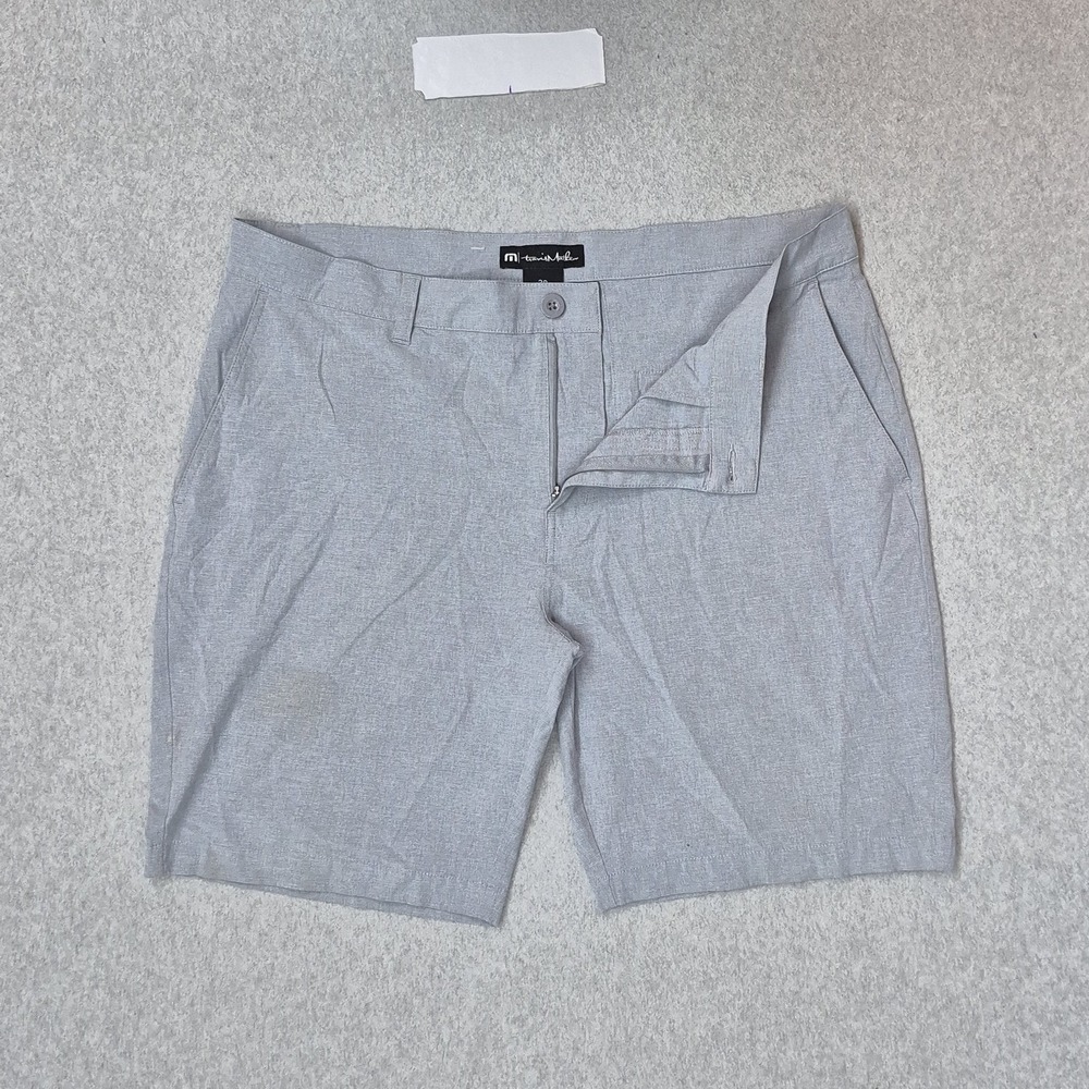 Travismathew Men Shorts 38 Gray Chino Casual Shorts Button Zipper 9" Inseam Logo